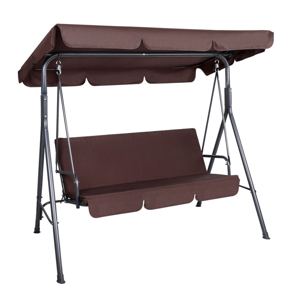 Astride Outdoor Swing Chair Garden Chair Bench Furniture Canopy 3 Seater - Brown
