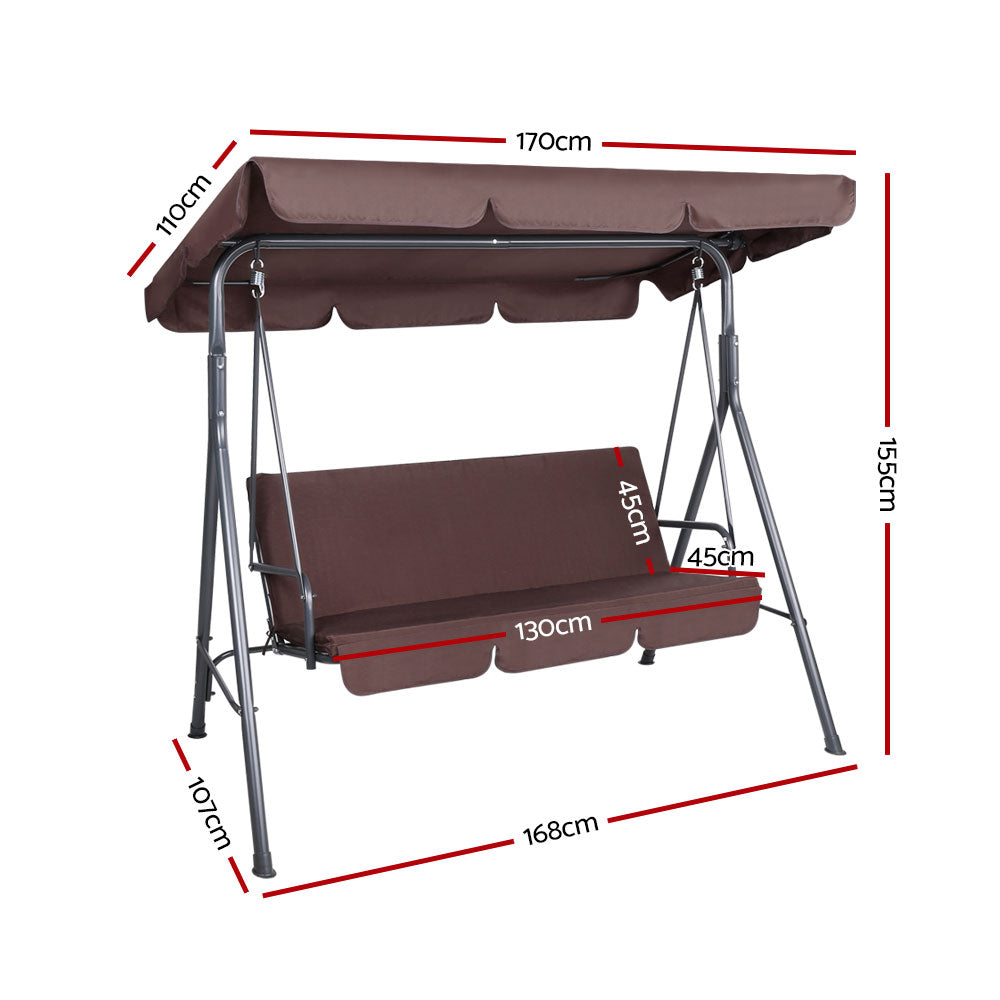 Astride Outdoor Swing Chair Garden Chair Bench Furniture Canopy 3 Seater - Brown