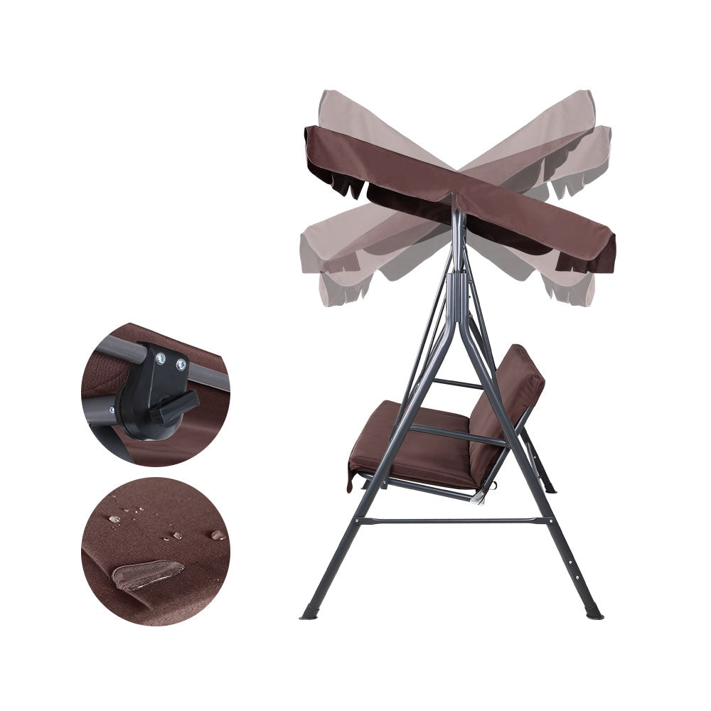 Astride Outdoor Swing Chair Garden Chair Bench Furniture Canopy 3 Seater - Brown