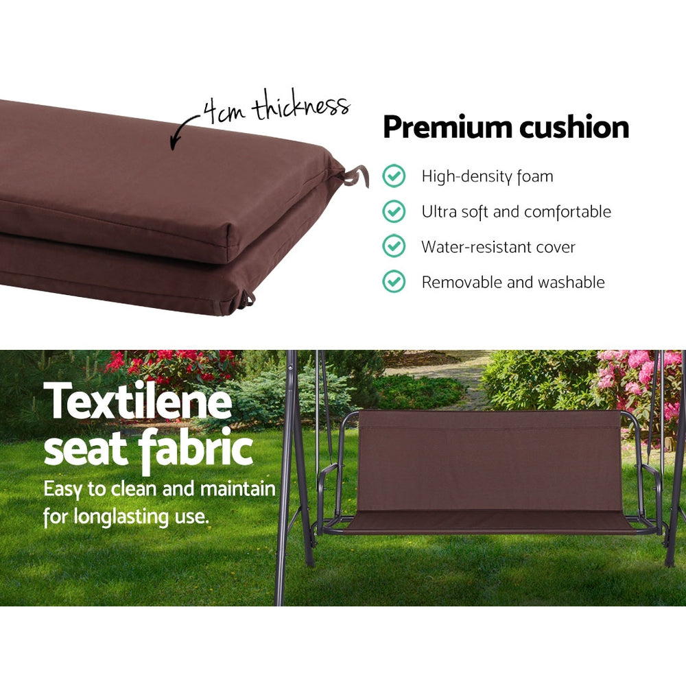 Astride Outdoor Swing Chair Garden Chair Bench Furniture Canopy 3 Seater - Brown