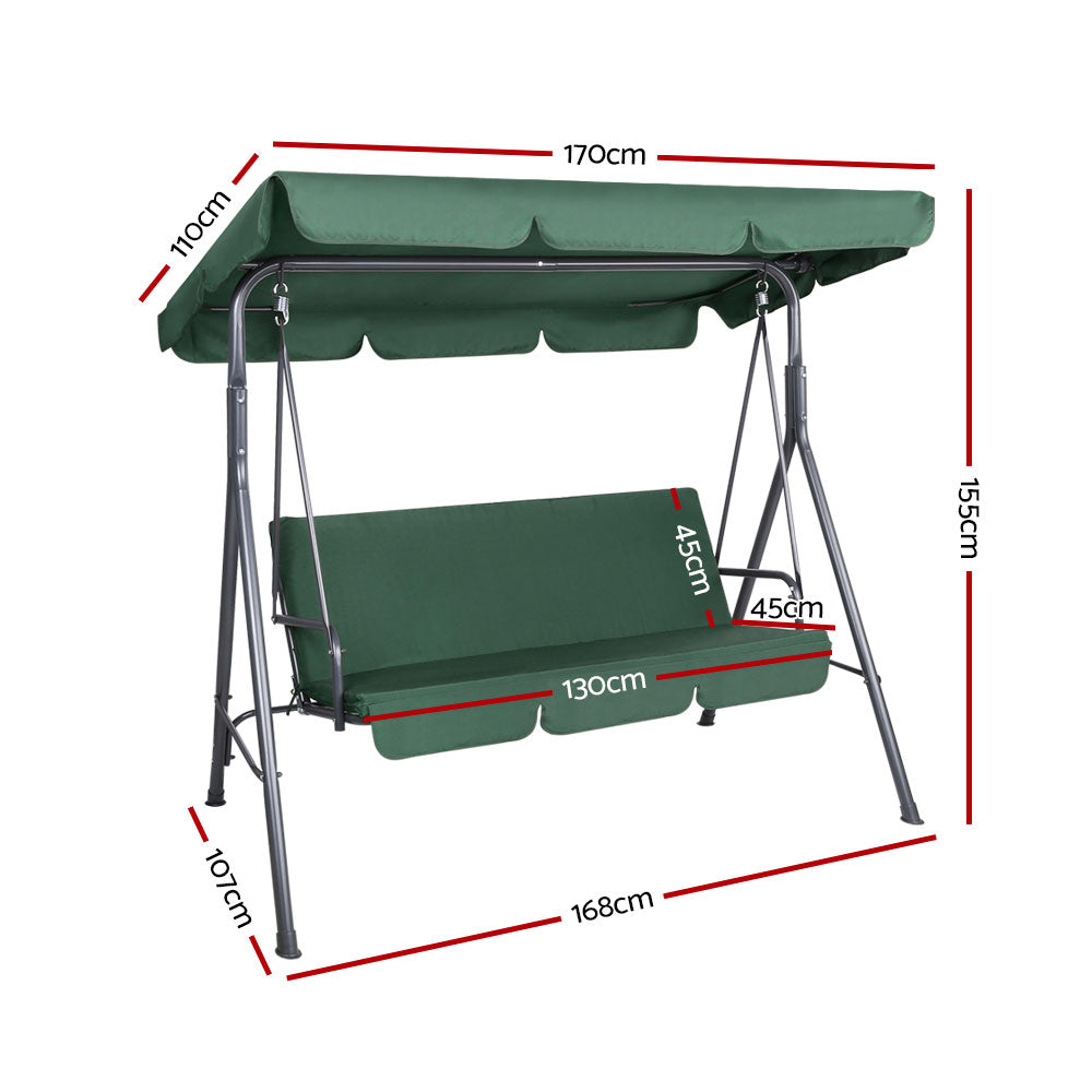 Astride Outdoor Swing Chair Garden Chair Bench Furniture Canopy 3 Seater - Green