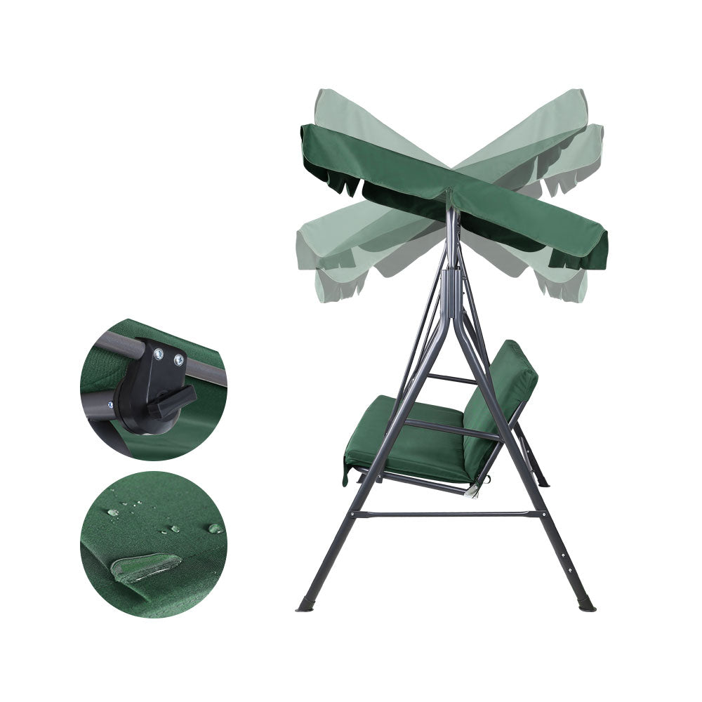 Astride Outdoor Swing Chair Garden Chair Bench Furniture Canopy 3 Seater - Green