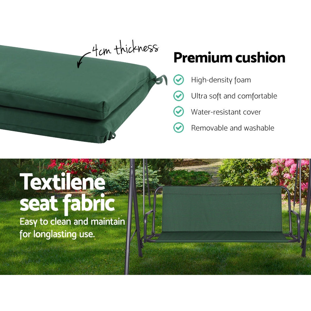 Astride Outdoor Swing Chair Garden Chair Bench Furniture Canopy 3 Seater - Green