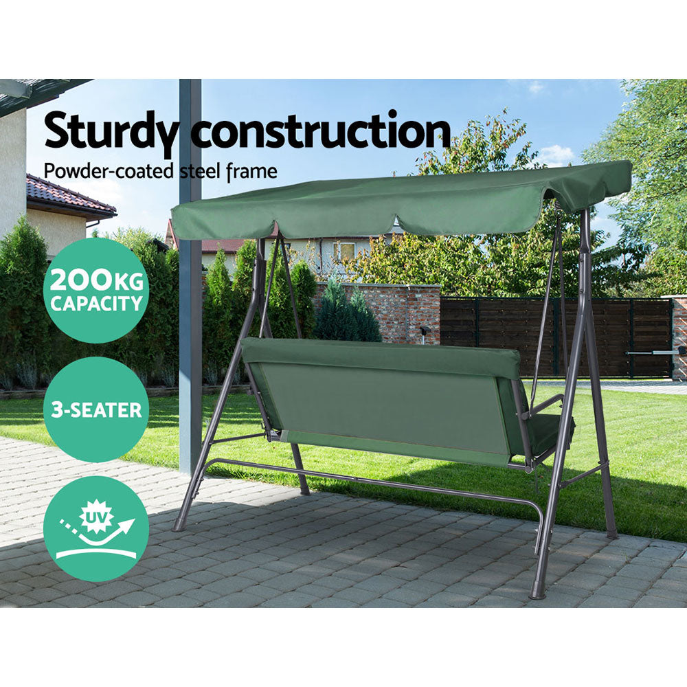 Astride Outdoor Swing Chair Garden Chair Bench Furniture Canopy 3 Seater - Green