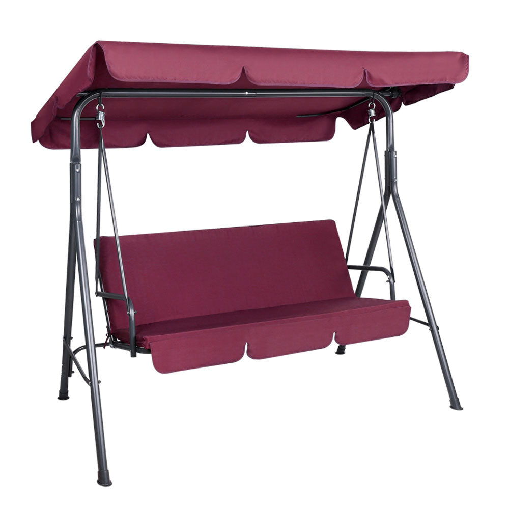 Astride 3 Seater Outdoor Swing Chair Garden Canopy Bench Seat Backyard - Wine Red
