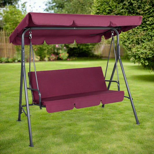 Astride 3 Seater Outdoor Swing Chair Garden Canopy Bench Seat Backyard - Wine Red