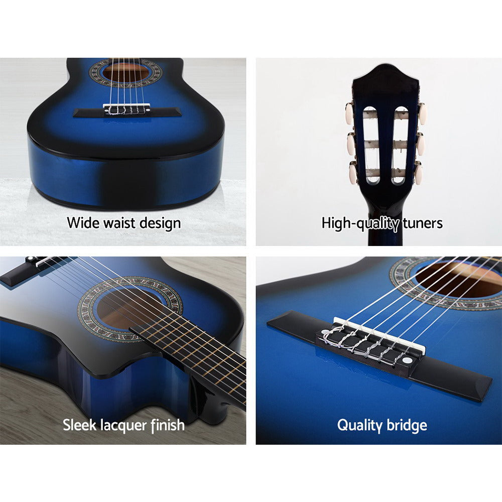 34 Inch Classical Guitar Wooden Body Nylon String Beginner Kids Gift Blue