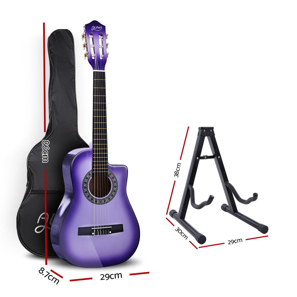 34 Inch Classical Guitar Wooden Body Nylon String with Stand Beginner Purple