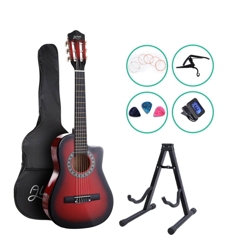 34 Inch Classical Guitar Wooden Body Nylon String with Stand Beginner Red