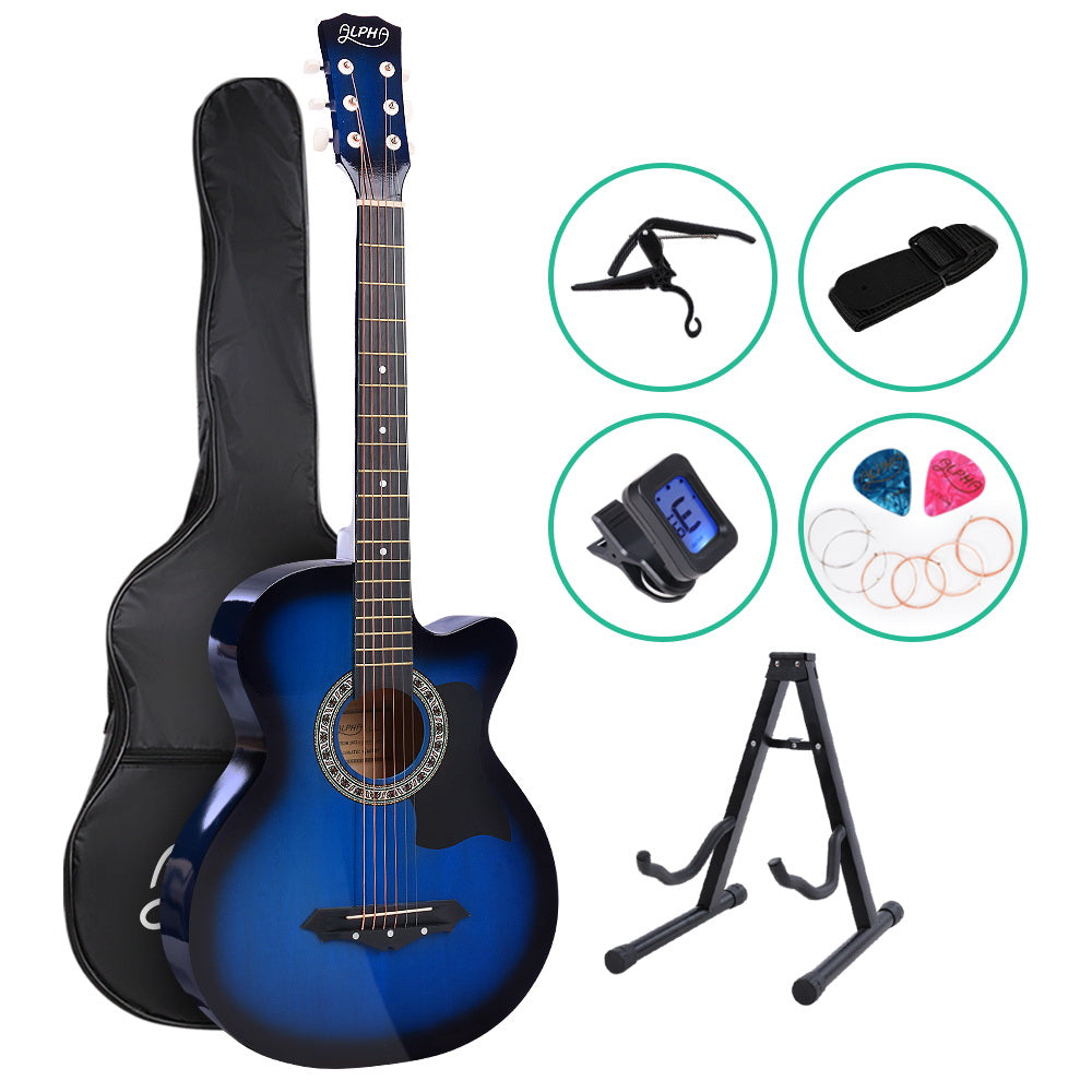 38 Inch Wooden Acoustic Guitar with Accessories set Blue