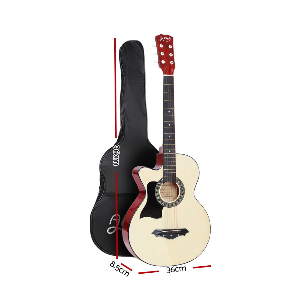 38 Inch Wooden Acoustic Guitar Left handed with Accessories set Natural Wood