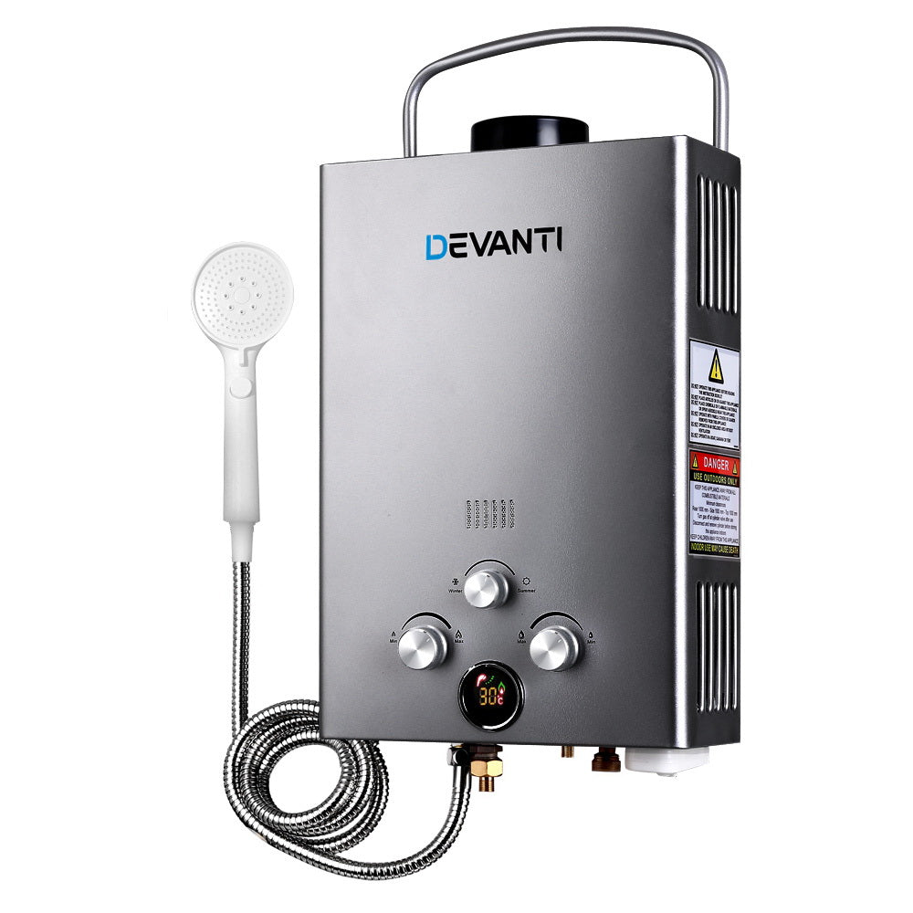 Portable Gas Water Heater 8LPM Outdoor Camping Shower Grey