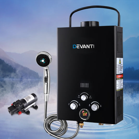 Outdoor Gas Hot Water Heater Portable Camping Shower 12V Pump Black