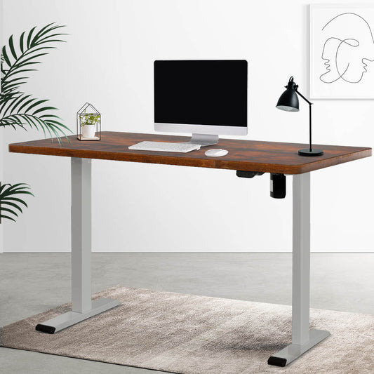 Electric Standing Desk Motorised Adjustable Sit Stand Desks Grey Brown