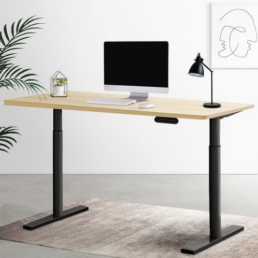 Electric Standing Desk Height Adjustable Sit Stand Desks Black Oak 140cm