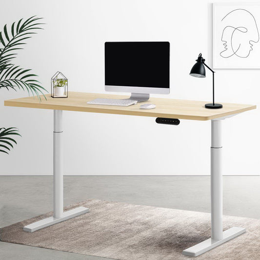 Electric Standing Desk Height Adjustable Sit Stand Desks White Oak 140cm