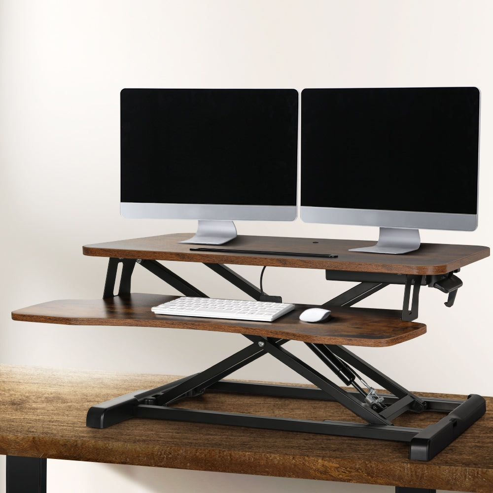 Artiss Standing Desk Riser Height Adjustable Rustic Brown 80cm ...