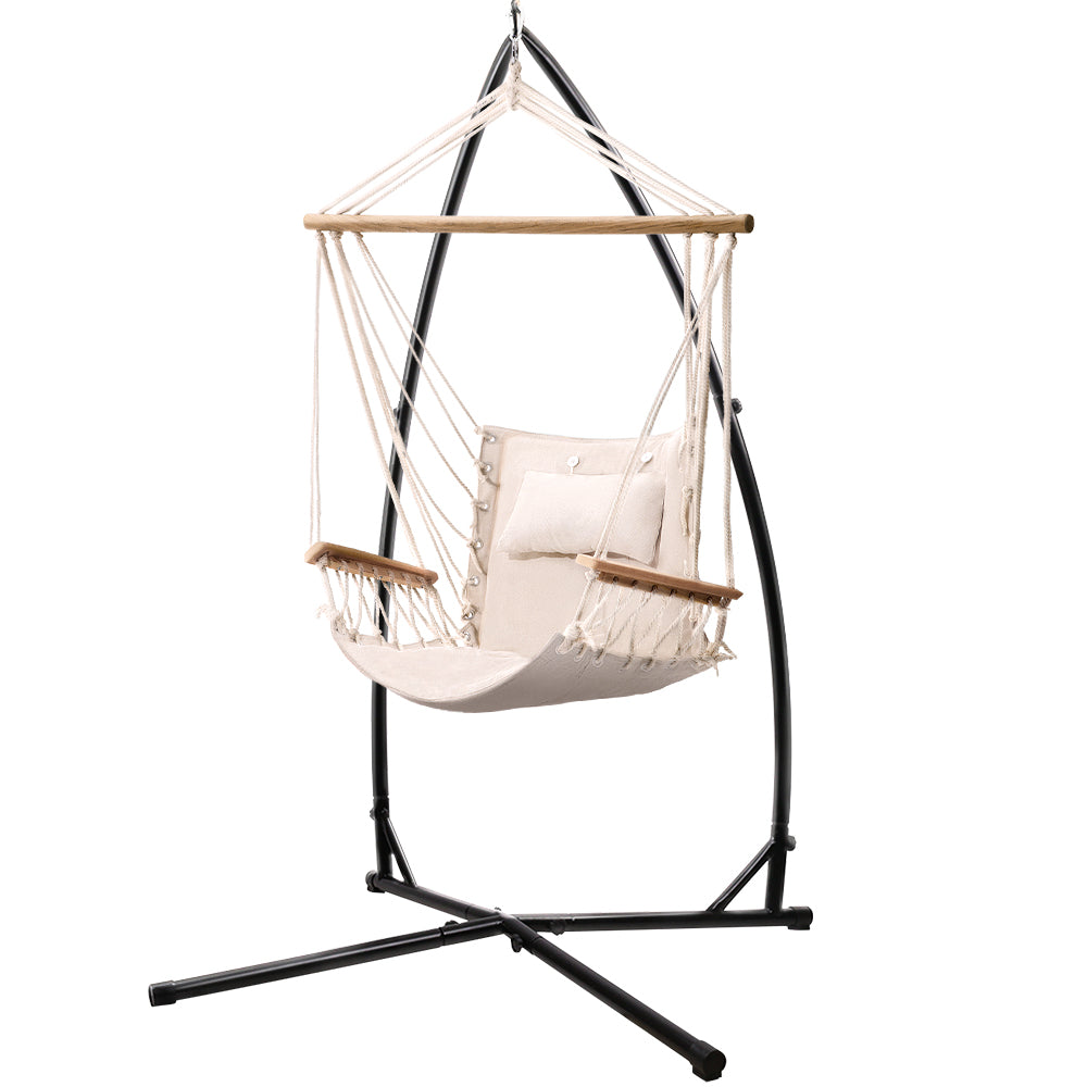 Outdoor Hammock Chair with Steel Stand Hanging Hammock Beach Cream