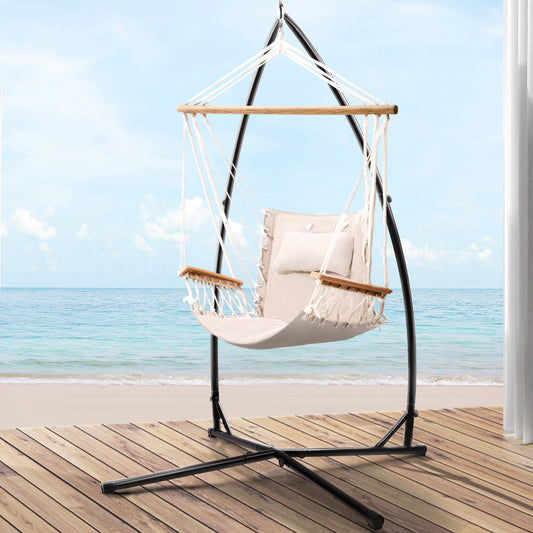 Outdoor Hammock Chair with Steel Stand Hanging Hammock Beach Cream