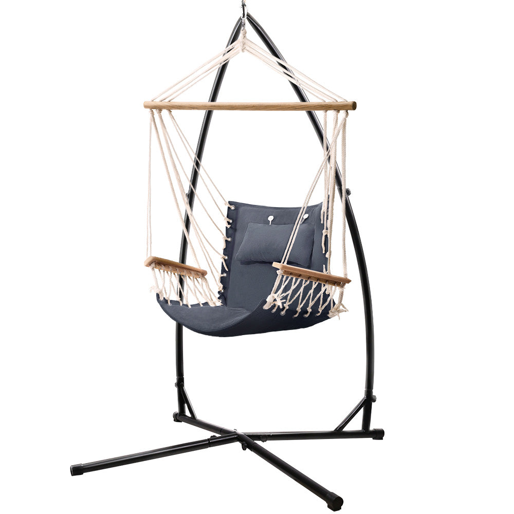 Outdoor Hammock Chair with Steel Stand Hanging Hammock Beach Grey