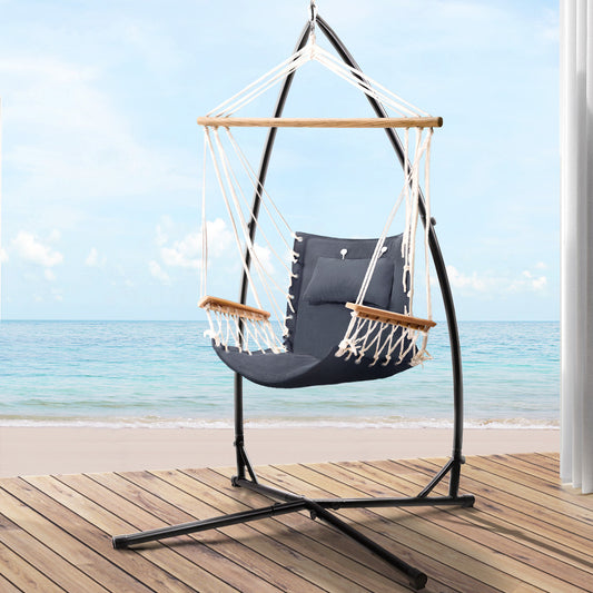 Outdoor Hammock Chair with Steel Stand Hanging Hammock Beach Grey