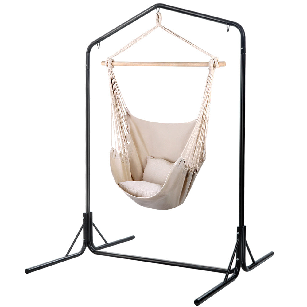 Outdoor Hammock Chair with Stand Hanging Hammock with Pillow - Cream