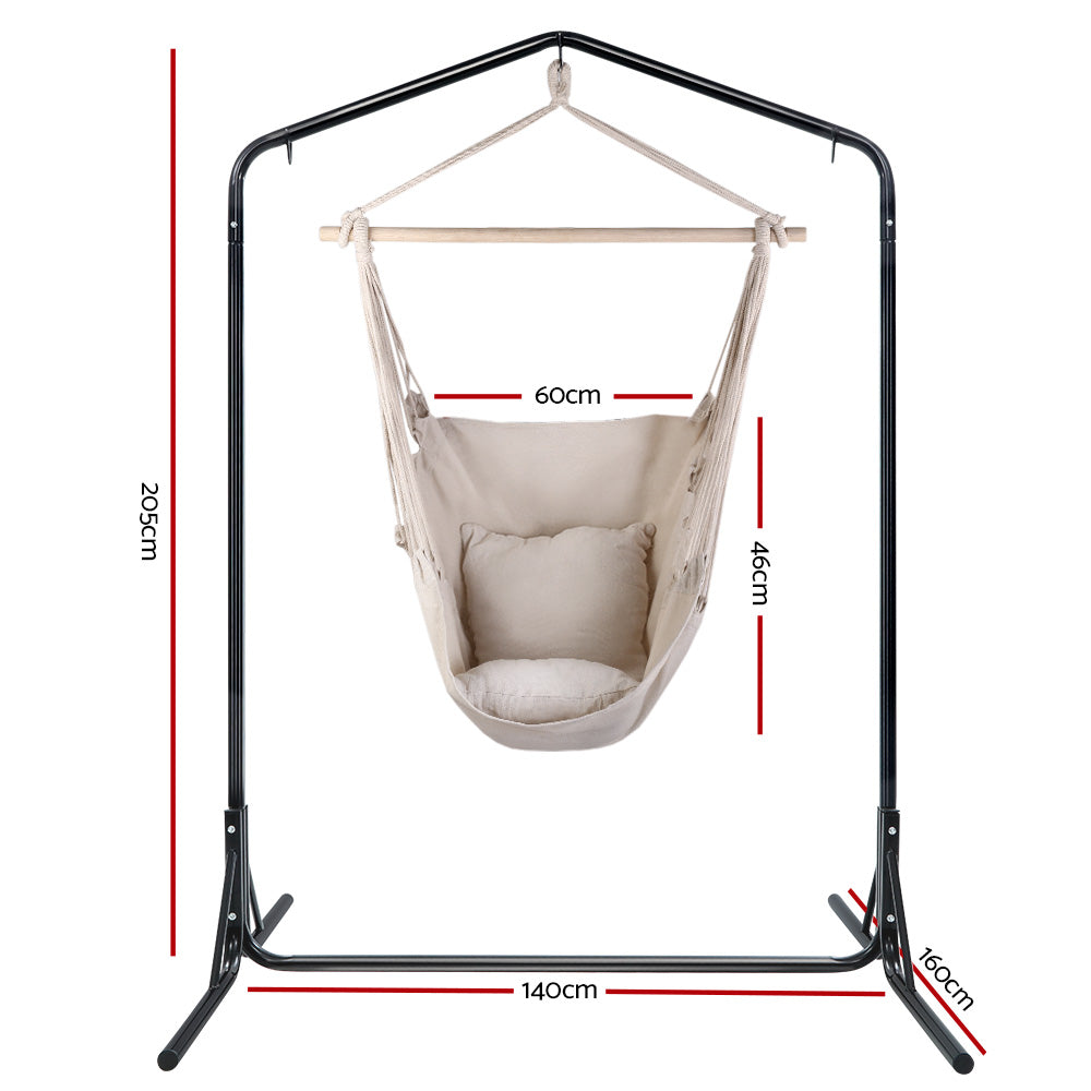 Outdoor Hammock Chair with Stand Hanging Hammock with Pillow - Cream