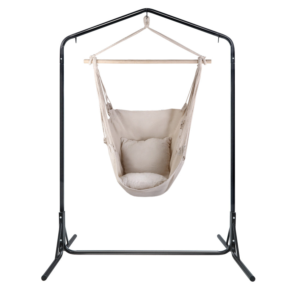 Outdoor Hammock Chair with Stand Hanging Hammock with Pillow - Cream