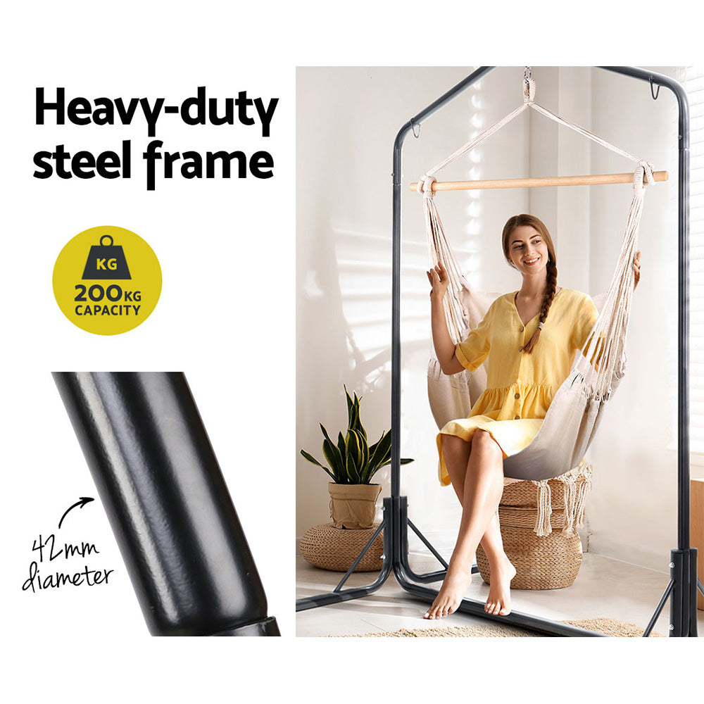 Outdoor Hammock Chair with Stand Hanging Hammock with Pillow - Cream