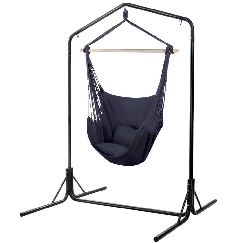 Outdoor Hammock Chair with Stand Swing Hanging Hammock with Pillow - Grey