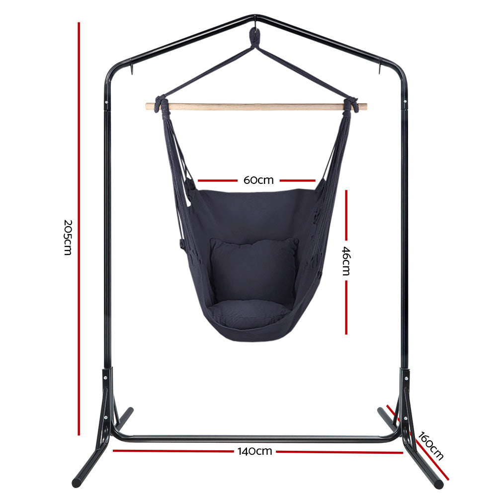 Outdoor Hammock Chair with Stand Swing Hanging Hammock with Pillow - Grey