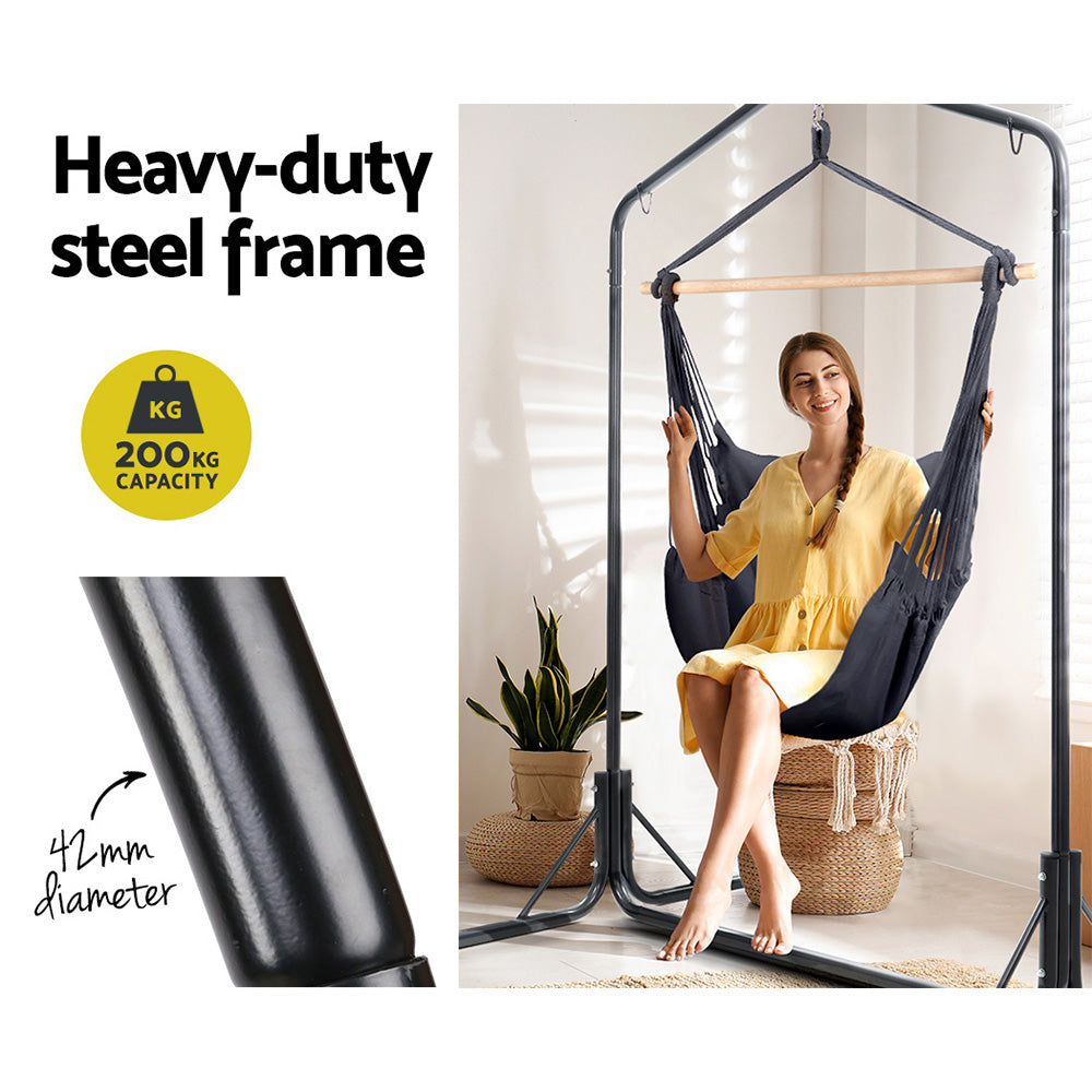 Outdoor Hammock Chair with Stand Swing Hanging Hammock with Pillow - Grey