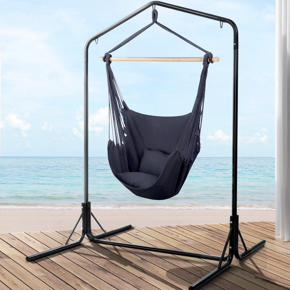 Outdoor Hammock Chair with Stand Swing Hanging Hammock with Pillow Grey