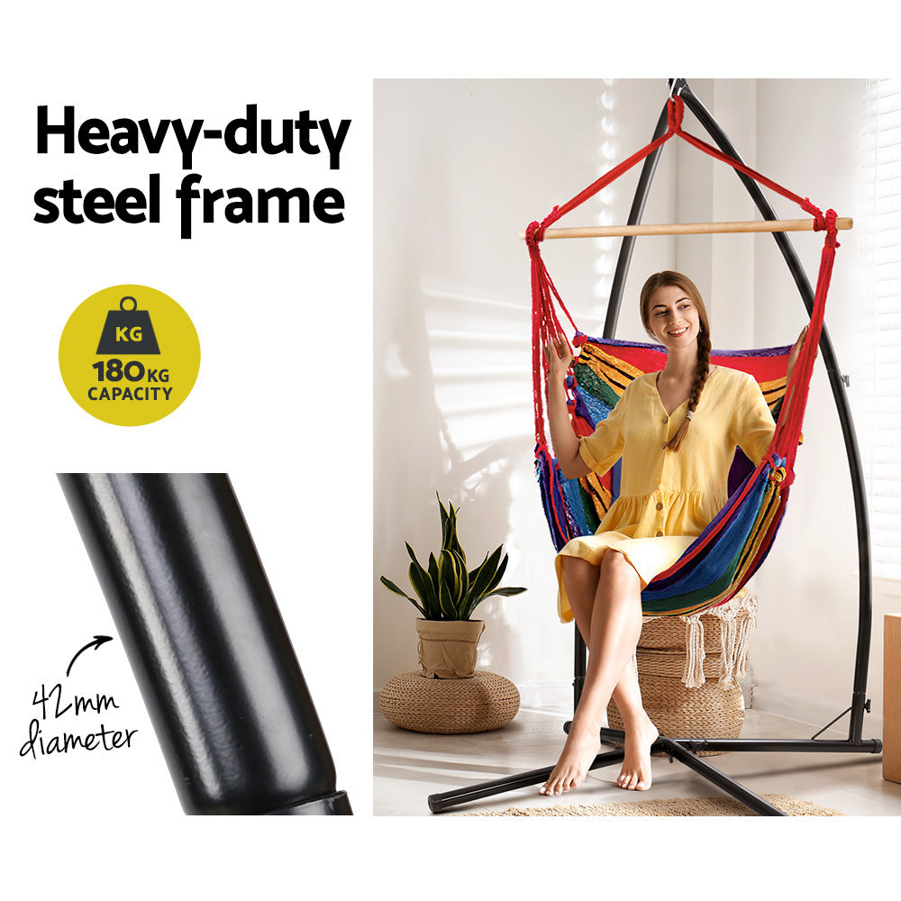 Outdoor Hammock Chair with Steel Stand Hanging Hammock Pillow Rainbow