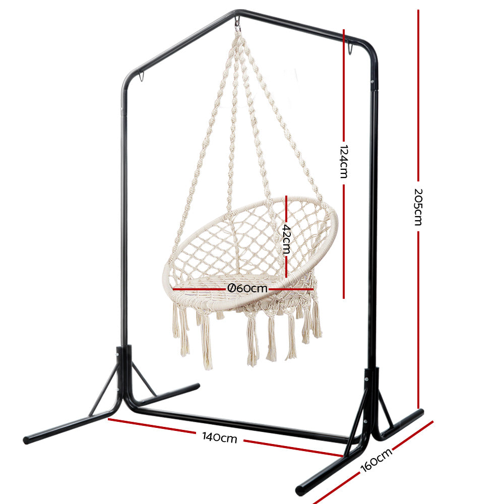 Outdoor Hammock Chair with Stand Cotton Swing Relax Hanging 124CM Cream