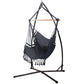 Outdoor Hammock Chair with Steel Stand Tassel Hanging Rope Hammock Grey
