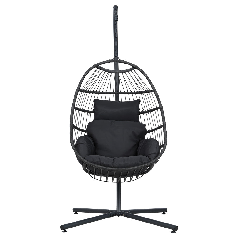 Zeke Egg Swing Chair Wicker with Stand - Black