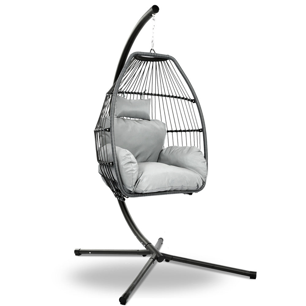 Halle Egg Hanging Swing Chair Stand Pod Wicker - Grey