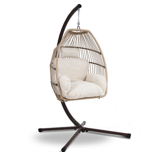 Halle Outdoor Egg Swing Chair Hanging Chair Wicker Rope Pod Stand Cushion - Latte