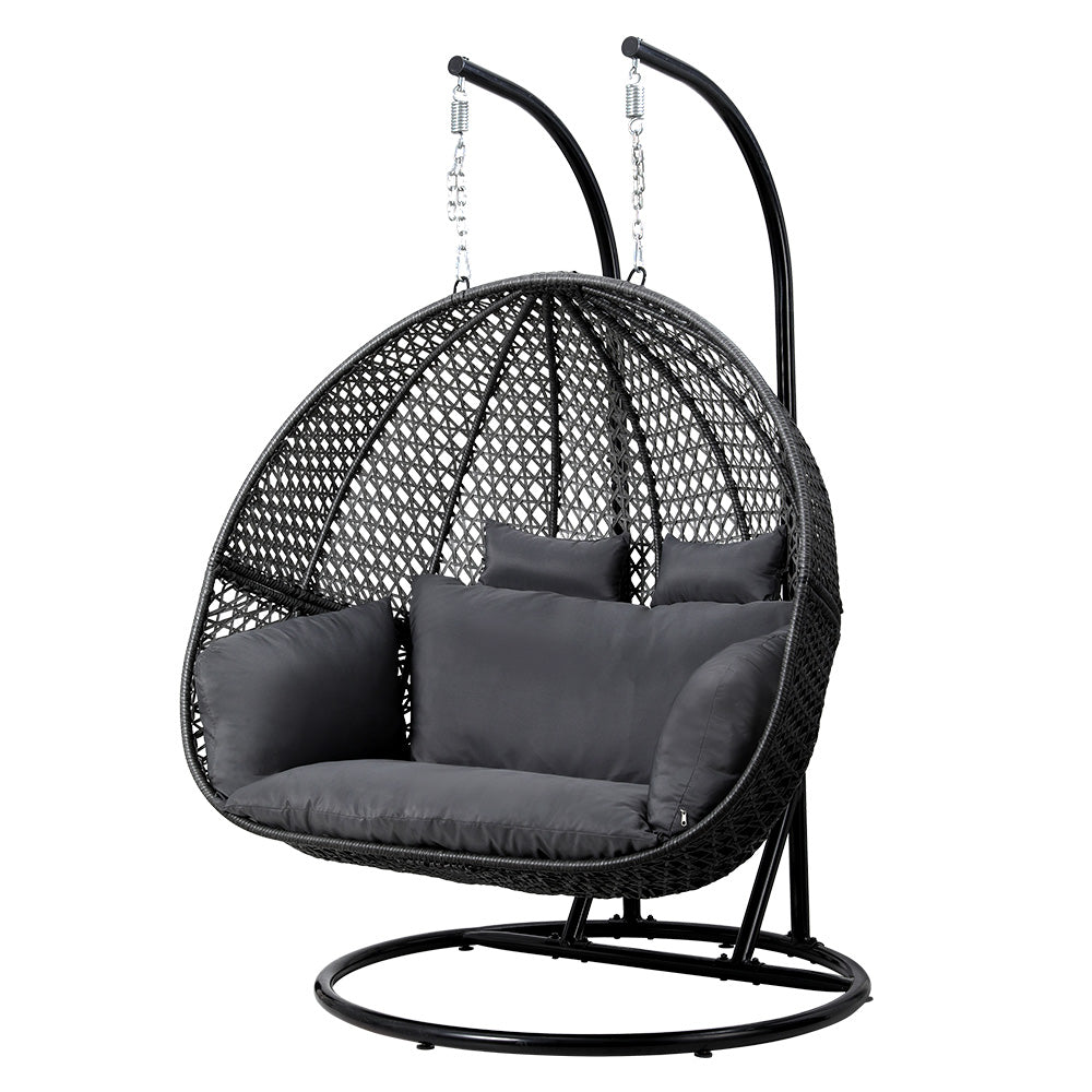 Andrew Outdoor Egg Swing Chair Wicker Furniture Pod Stand Cushion 2 Seater - Grey