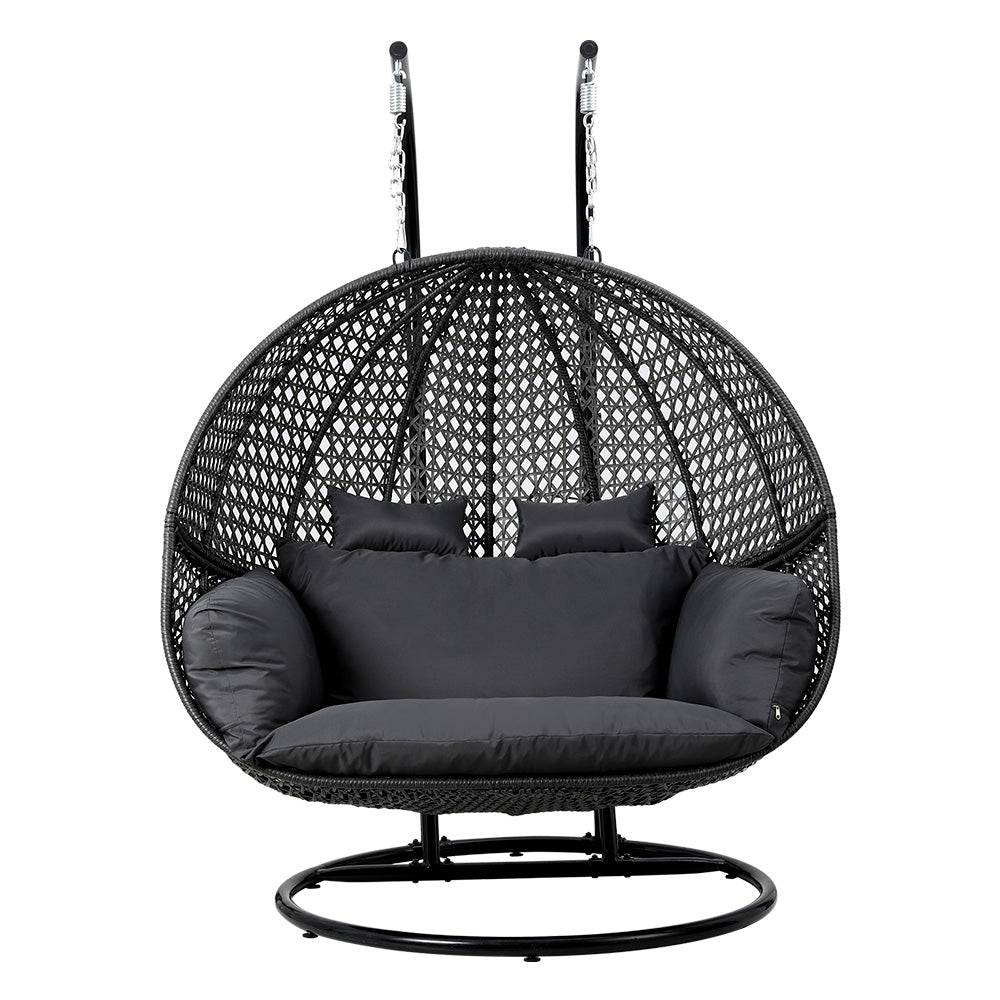 Andrew Outdoor Egg Swing Chair Wicker Furniture Pod Stand Cushion 2 Seater - Grey