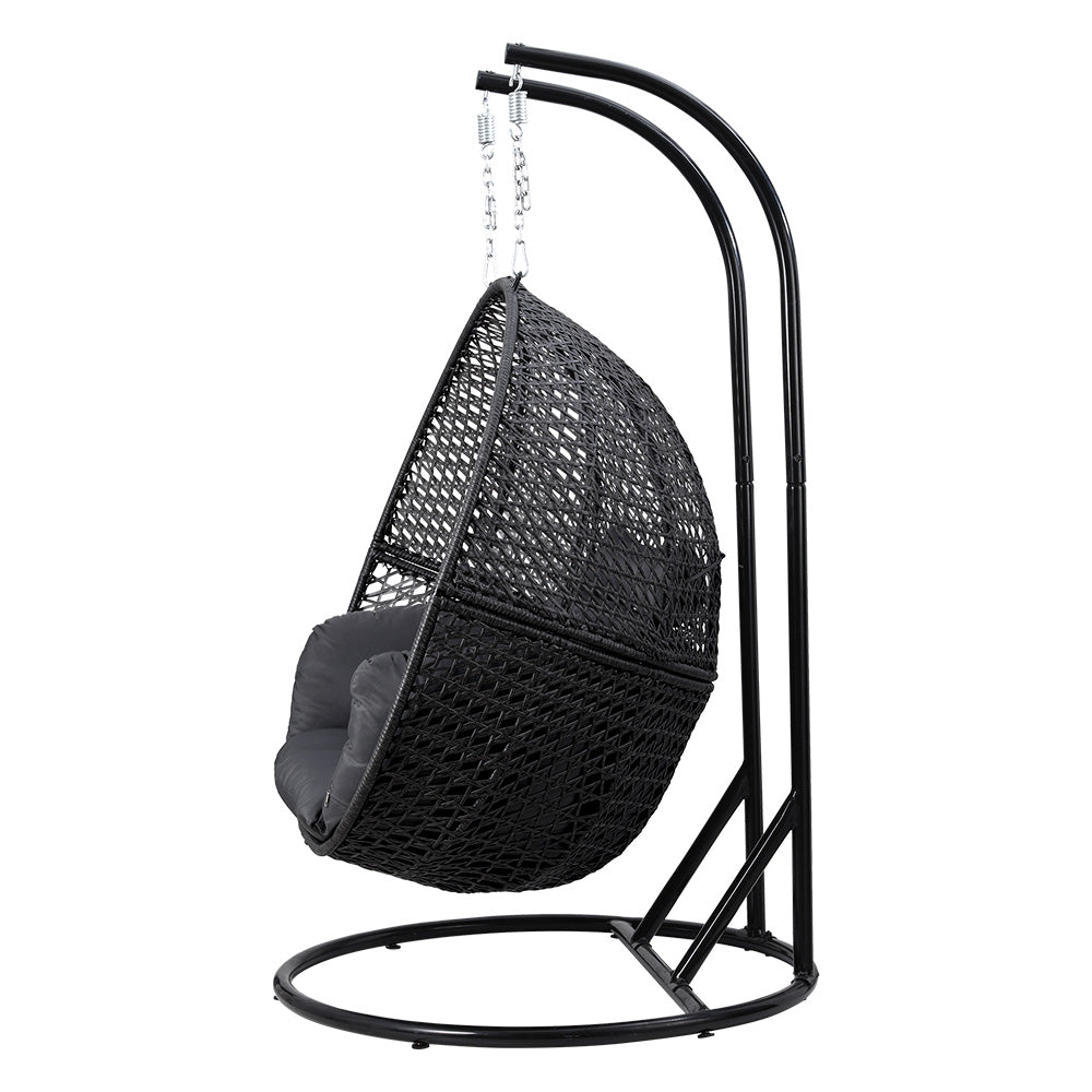 Andrew Outdoor Egg Swing Chair Wicker Furniture Pod Stand Cushion 2 Seater - Grey