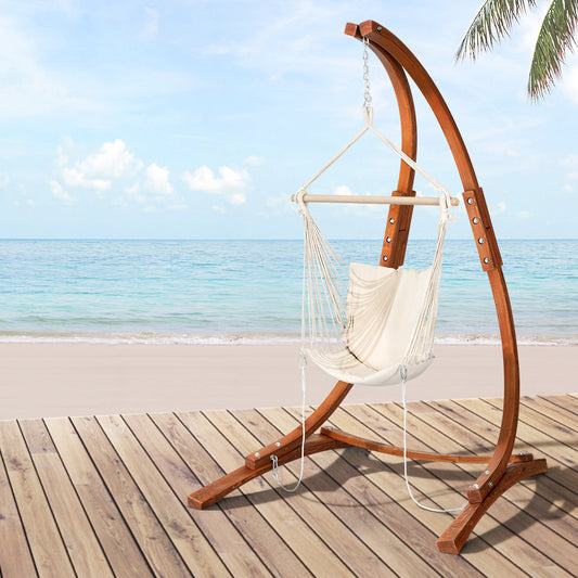 Wooden Hammock Chair with Stand Outdoor Lounger Camping Hammock Timber