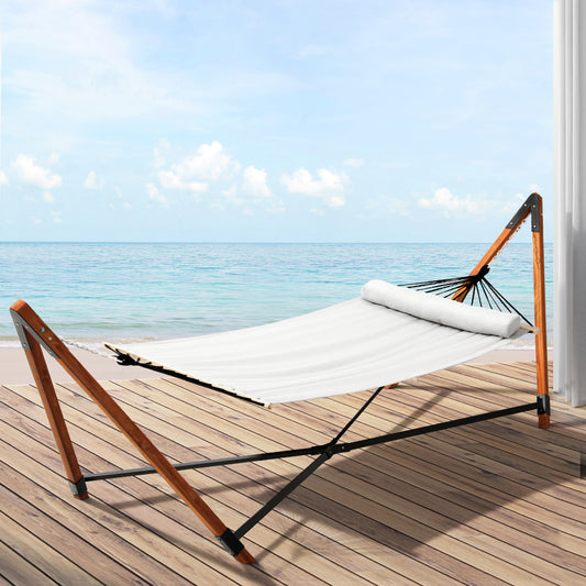 Wooden Hammock Chair with Stand Linen Hammock Bed Timber Steel 200KG