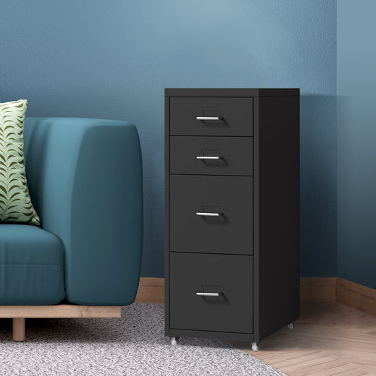 4 Tiers Steel Organiser Metal File Cabinet With Drawers Office Furniture Black