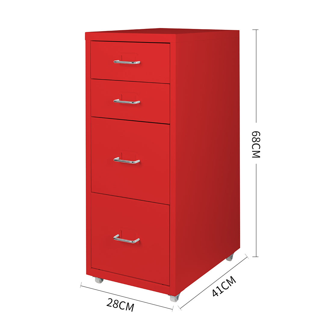4 Tiers Steel Organiser Metal File Cabinet With Drawers Office Furniture Red