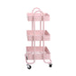 3 Tiers Kitchen Trolley Cart Steel Storage Rack Shelf Organiser Wheels Pink