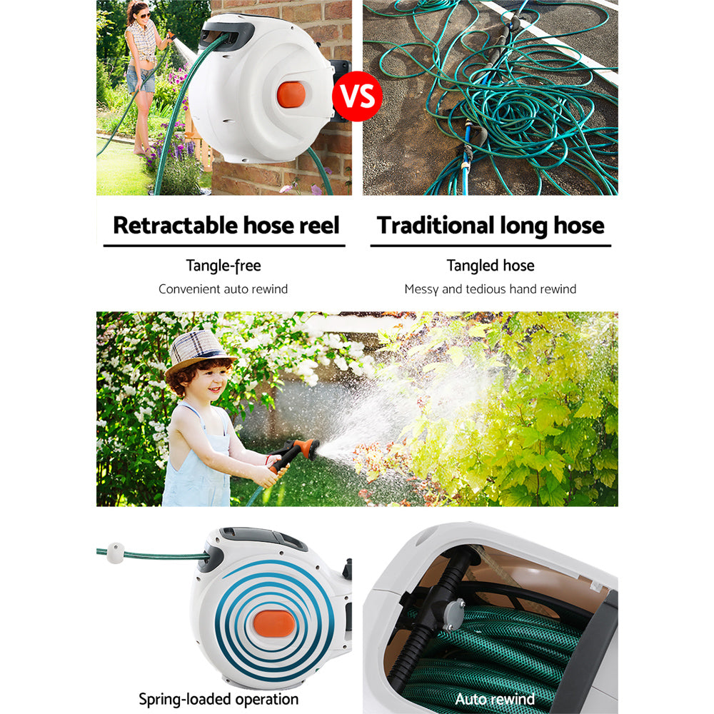 Retractable Hose Reel 30m Garden Water Spray Gun Auto Rewind