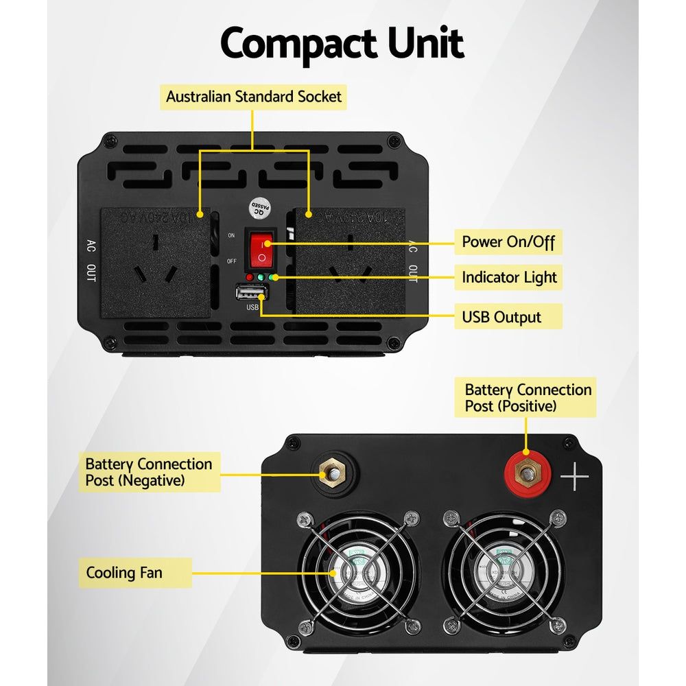 Power Inverter 1000W or 2000W Pure Sine Wave 12V-240V Camping Boat Caravan