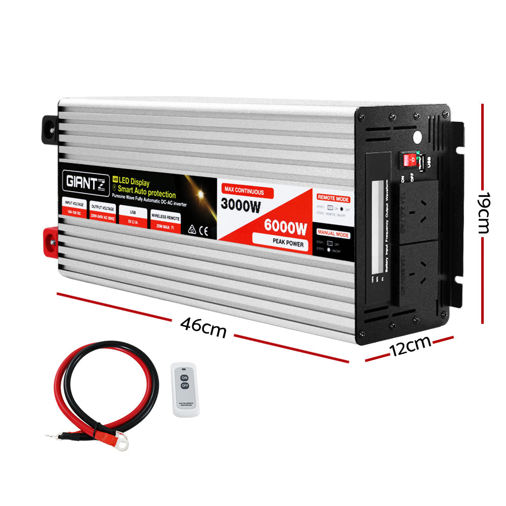 Power Inverter 3000W or 6000W Pure Sine Wave 12V-240V Camping Boat Caravan